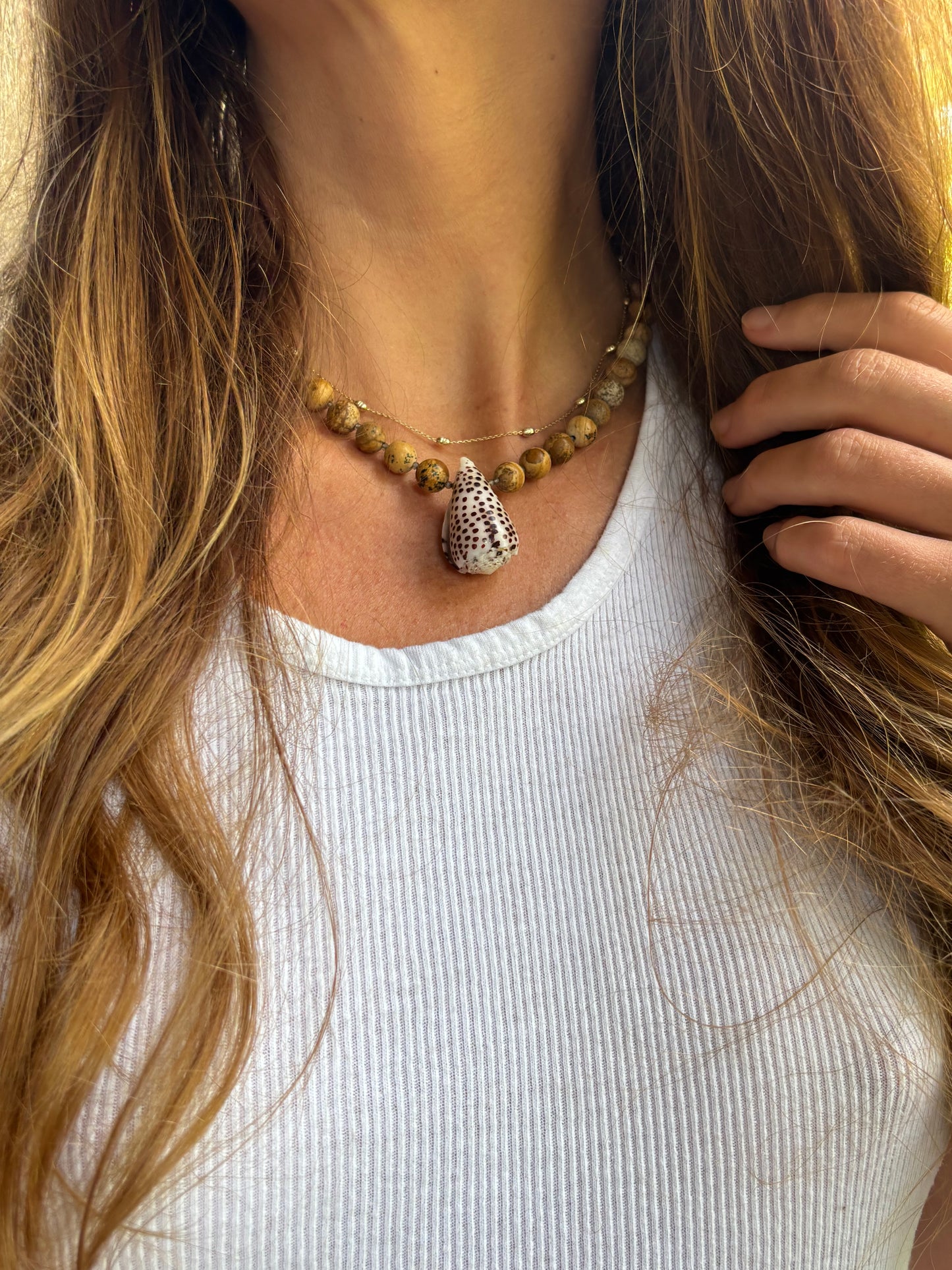 Leopard cone with jasper and smoky quartz